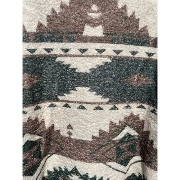 Southwestern Aztec Sherpa Hoodie Womens Small Cozy Fleece Pullover Western - Picture 6 of 10